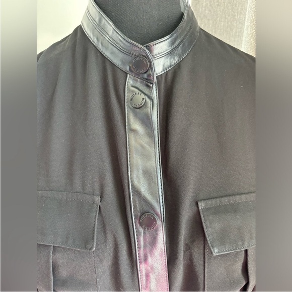 Genuine Lambskin leather detailing on this sheer military style blouse - Picture 4 of 5